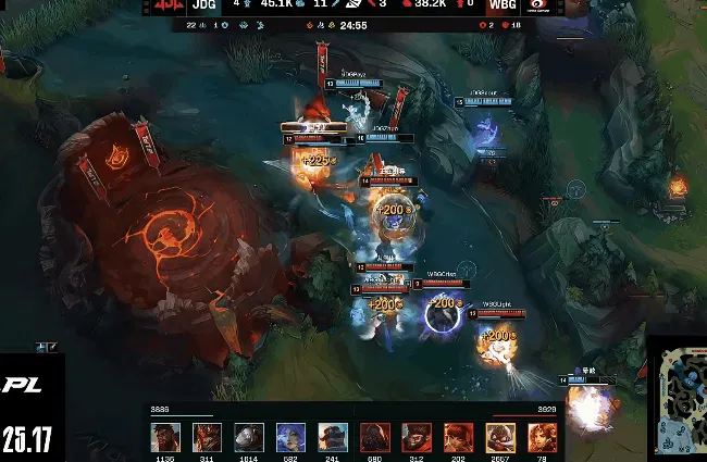 Tian用命抢下小龙，但随后JDG优势过大团战取胜并拿下大龙